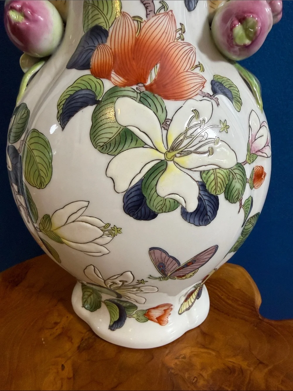 Vintage Andrea by Sadek Chinoiserie Ceramic Vase with Pomegranate Handles